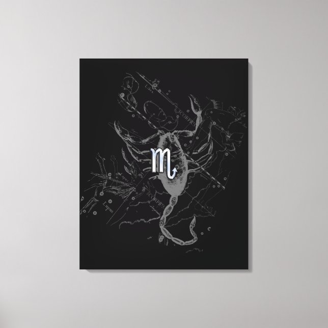 Chrome Style Scorpio Zodiac Symbol on Hevelius Canvas Print (Front)