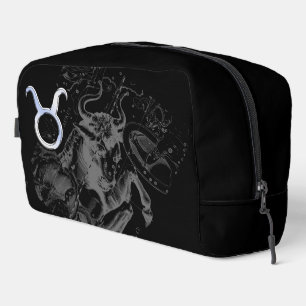 Chrome Style Taurus Zodiac Sign on Hevelius Black Dopp Kit