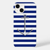 Chrome Style Thin Anchor on Blue Stripes