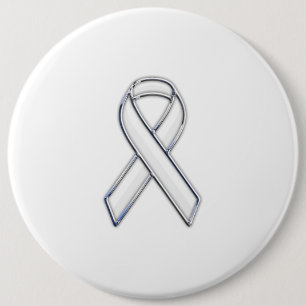 Chrome Style White Ribbon Awareness 6 Inch Round Button