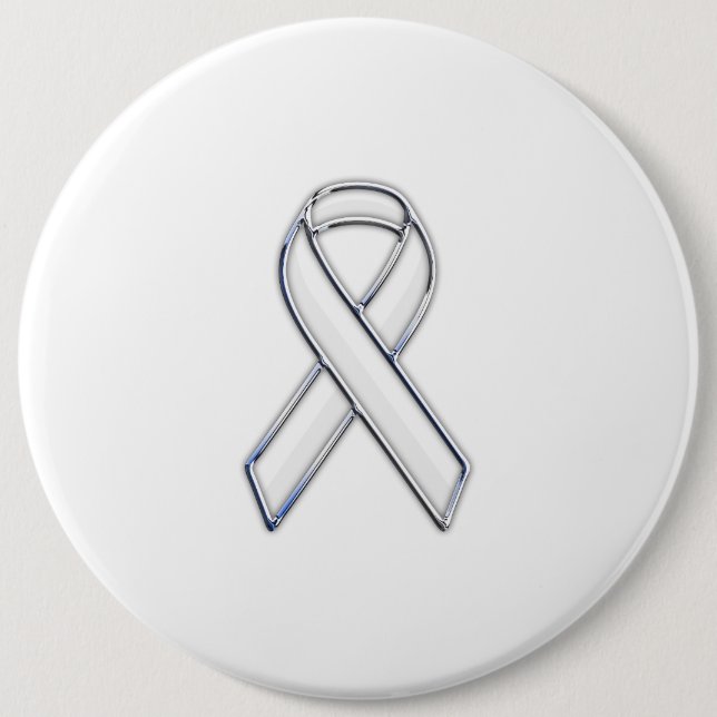 Chrome Style White Ribbon Awareness 6 Inch Round Button (Front)