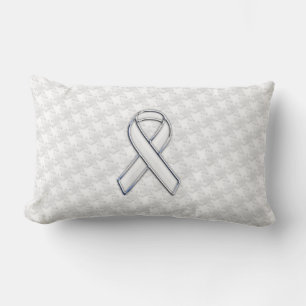 Chrome Style White Ribbon Awareness Houndstooth Lumbar Pillow