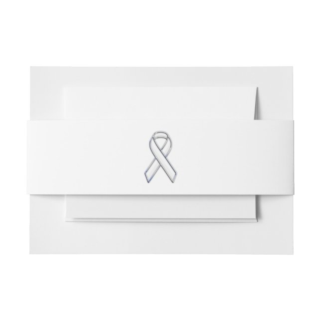 Chrome Style White Ribbon Awareness Invitation Belly Band (Front Example)
