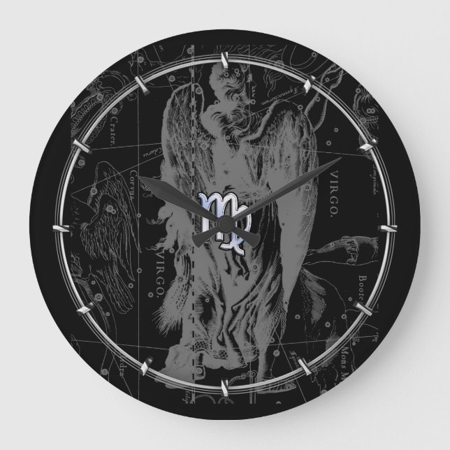Chrome Virgo Zodiac Sign on Hevelius Large Clock (Front)