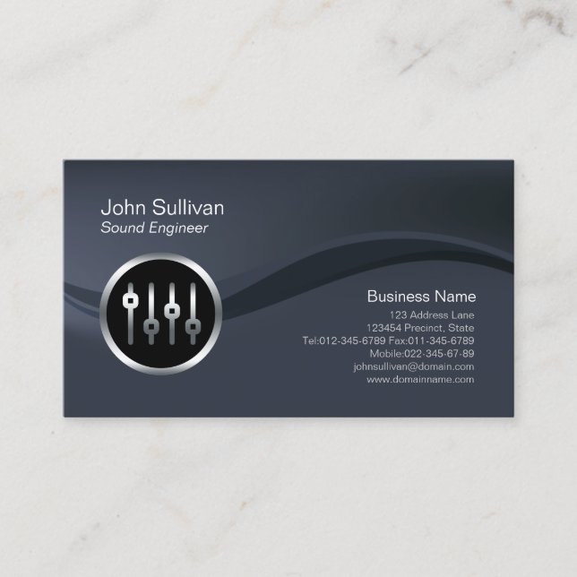 Chrome Volume Sliders Sound Engineer Business Card (Front)