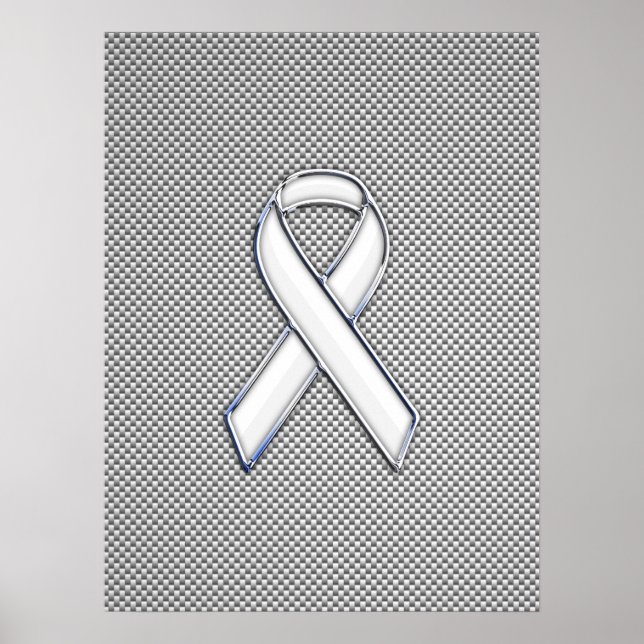Chrome White Ribbon Awareness Carbon Fiber Decor (Front)
