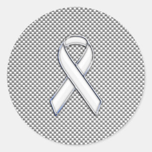 Chrome White Ribbon Awareness Carbon Fibre Decor Classic Round Sticker