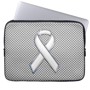 Chrome White Ribbon Awareness Carbon Fibre Print Laptop Sleeve