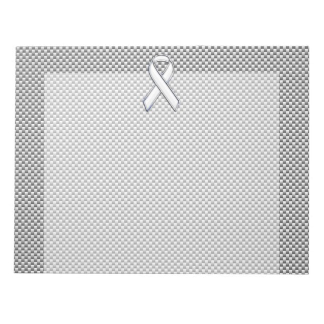 Chrome White Ribbon Awareness Carbon Fibre Print Notepad (Front)