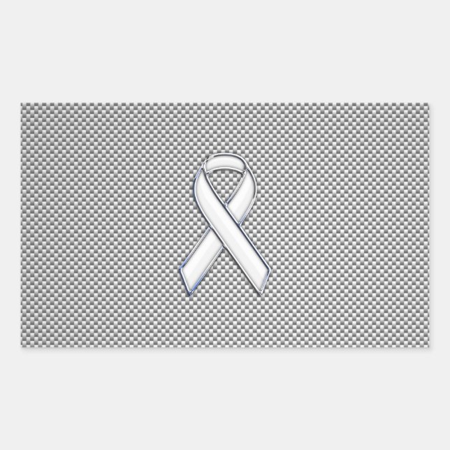 Chrome White Ribbon Awareness Carbon Fibre Print Sticker (Front)