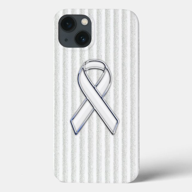 Chrome White Ribbon Awareness in Granular Stripes Case-Mate iPhone Case (Back)
