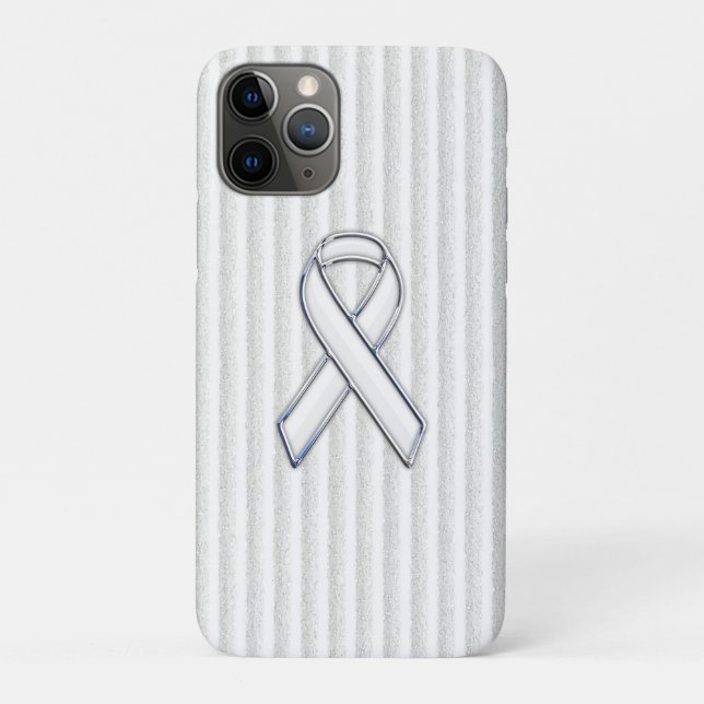 Chrome White Ribbon Awareness in Granular Stripes Case-Mate iPhone Case (Back)