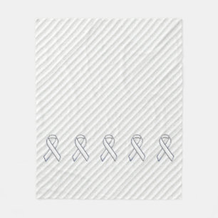 Chrome White Ribbon Awareness in Granular Stripes Fleece Blanket