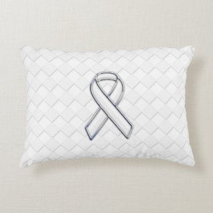 Chrome White Ribbon Awareness on Checkers Accent Pillow