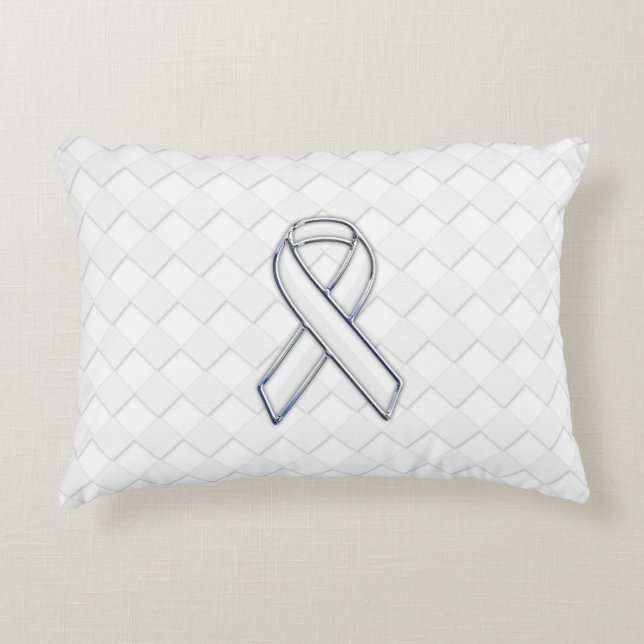Chrome White Ribbon Awareness on Checkers Accent Pillow (Front)