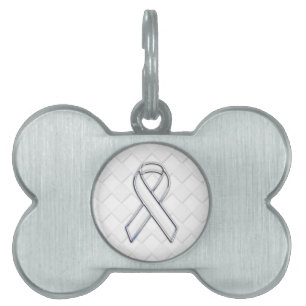 Chrome White Ribbon Awareness on Checkers Decor Pet ID Tag