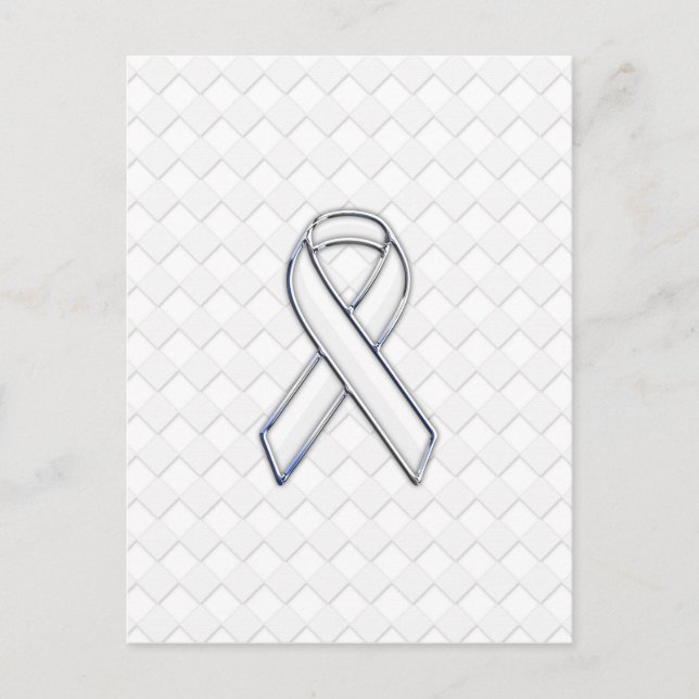 Chrome White Ribbon Awareness on Checkers Postcard (Front)