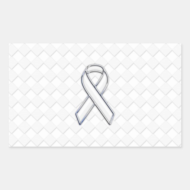 Chrome White Ribbon Awareness on Checkers Print Sticker (Front)