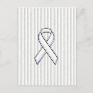 Chrome White Ribbon Awareness on Granular Stripes Postcard