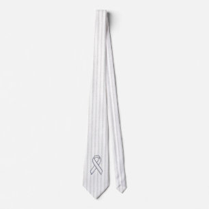 Chrome White Ribbon Awareness on Granular Stripes Tie