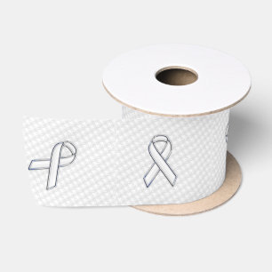 Chrome White Ribbon Awareness on Houndstooth Style Satin Ribbon