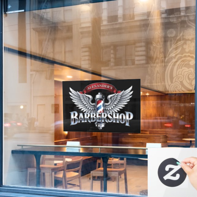 Chrome Winged Barberpole Window Cling (Cafe Window)