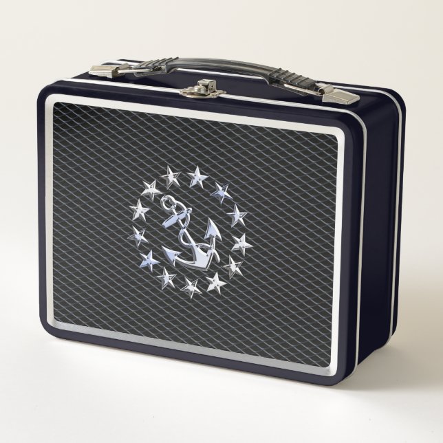 Chrome Yacht Naval Flag on Automotive Grille Print Metal Lunch Box (Front)