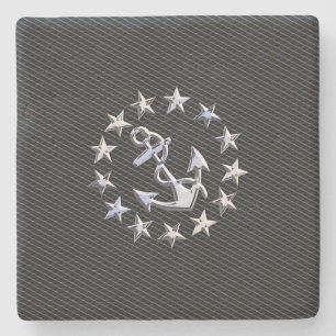Chrome Yacht Naval Flag on Automotive Grille Print Stone Coaster