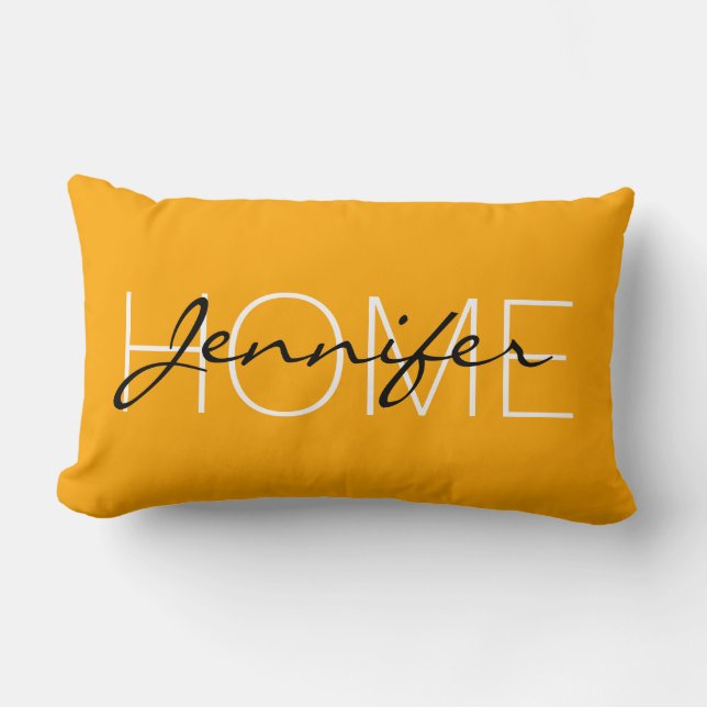 Chrome yellow colour home monogram lumbar pillow (Front)