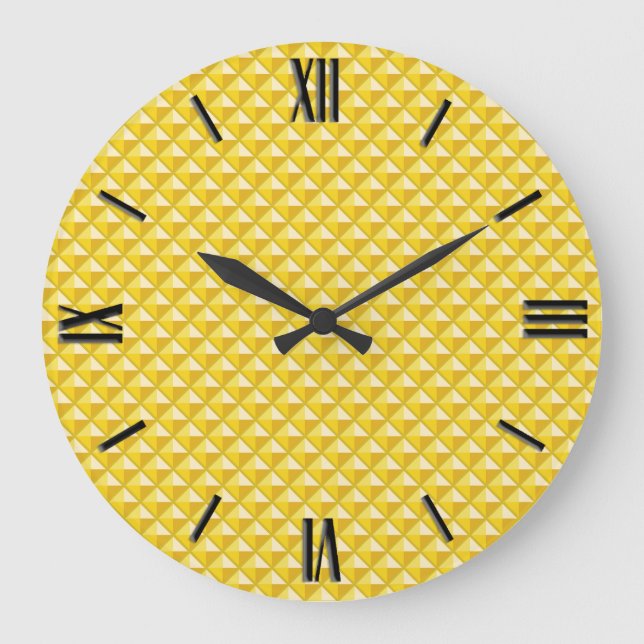 Chrome yellow, enamel look, studded grid large clock (Front)