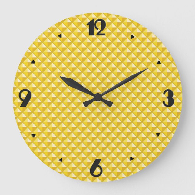 Chrome yellow, enamel look, studded grid large clock (Front)