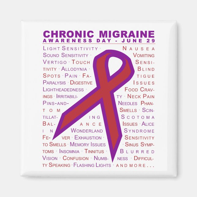 Chronic Migraine Aware - Symptoms & Ribbon Magnet (Front)