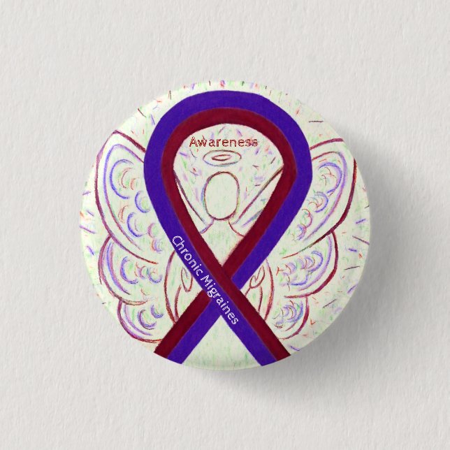 Chronic Migraines Awareness Ribbon Angel Buttons (Front)