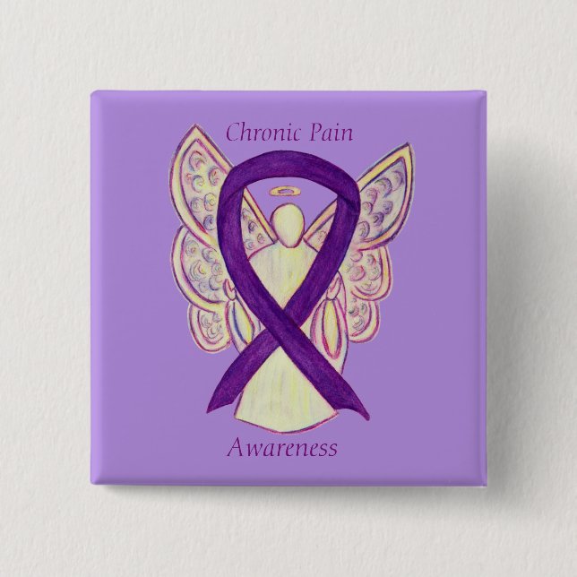 Chronic Pain Awareness Angel Ribbon Art Pin (Front)