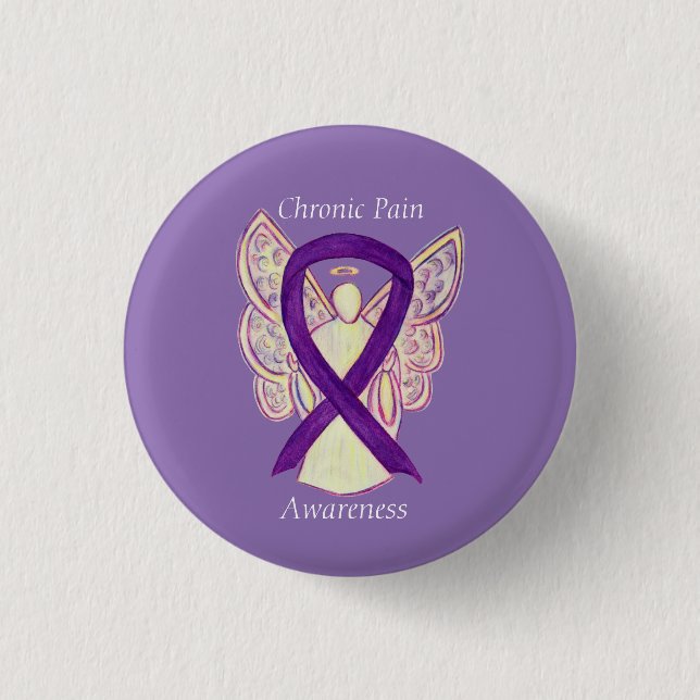 Chronic Pain Awareness Angel Ribbon Art Pin (Front)