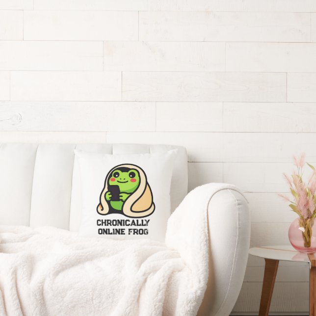chronically online Frog Funny Meme Throw Pillow (Couch)
