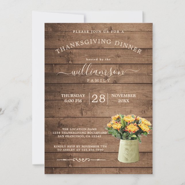 Chrysantememum Floral Thanksgiving Dinner Invitation (Front)