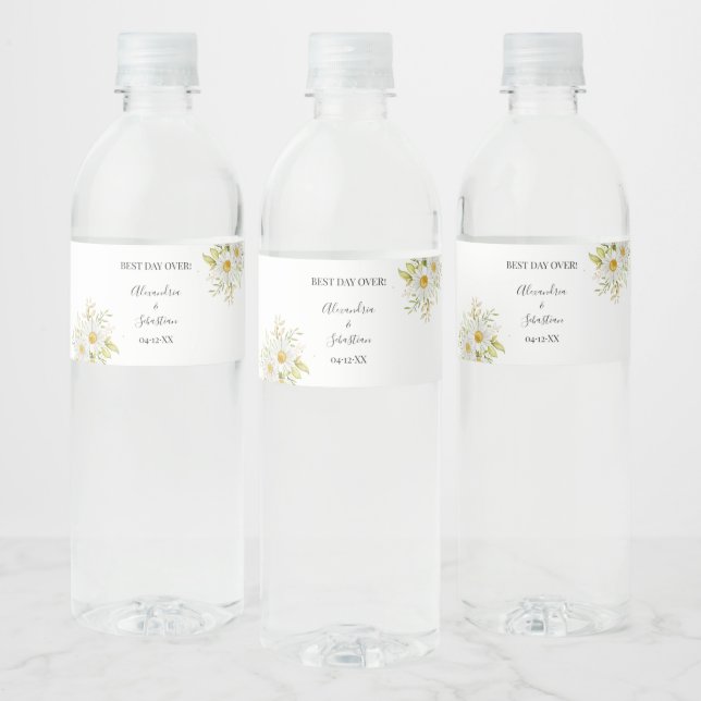 Chrysanthem Greenery Bridal Shower Couples Wedding Water Bottle Label (Bottles)