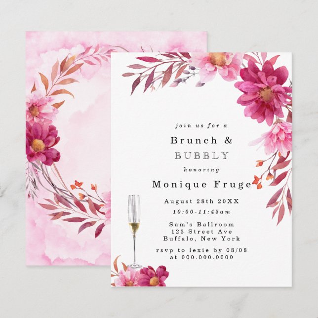 Chrysanthème rose chaud Brunch & Invitations Bubbl (Devant / Derrière)