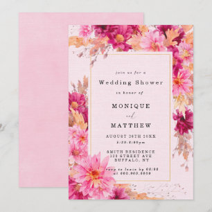 Chrysanthème rose chaud Wedding shower Invitations