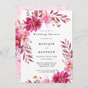Chrysanthème rose chaud Wedding shower Invitations