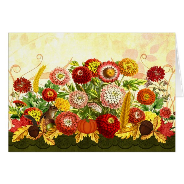 Chrysanthèmes avec thème d'automne et Chipmunk (Devant Horizontal)