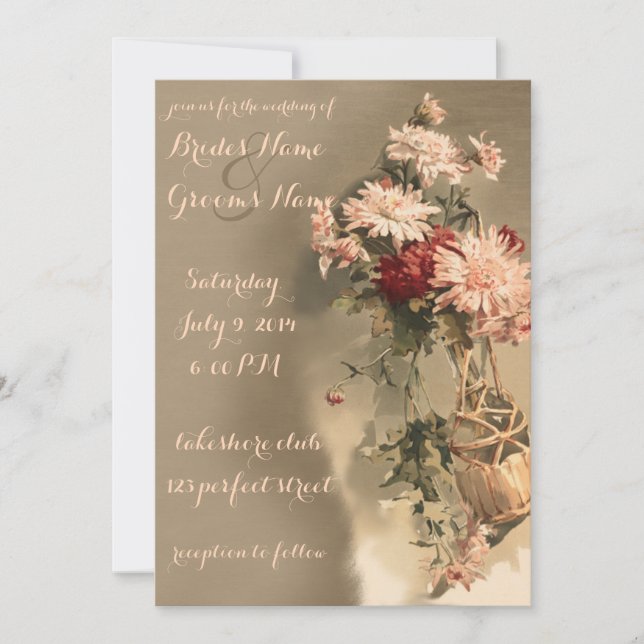 Chrysanthèmes dans un Faire-part de mariage à bout (Devant)