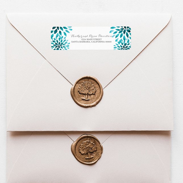 Chrysanthèmes turquoises Étiquettes de adresse (Teal Watercolor Chrysanthemum Wedding Address Labels)