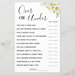 Chrysanthemu Over or Under Bridal shower game card