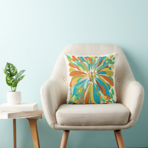 Chrysanthemum Abstract Colourful Floral Throw Pillow