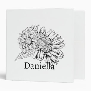 Chrysanthemum Black Line Drawing with Your Name Binder