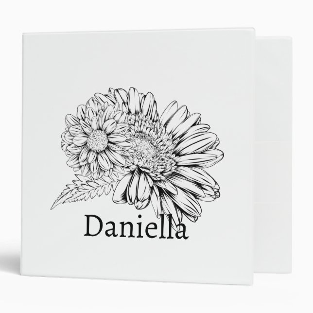 Chrysanthemum Black Line Drawing with Your Name  Binder (Front/Inside)
