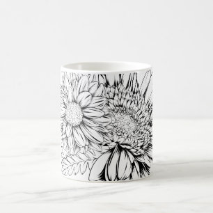 Chrysanthemum Black Line Drawing with Your Name  Coffee Mug