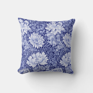 Chrysanthemum Blue, William Morris Throw Pillow